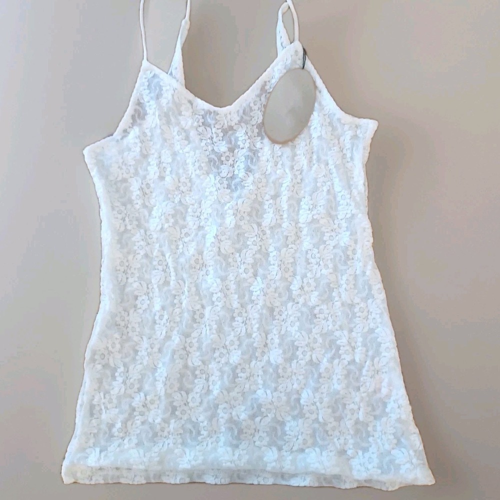 Only Hearts Stretch Lace Camisole Vanilla‎ White Floral Sheer V-Neck Top 44678 M